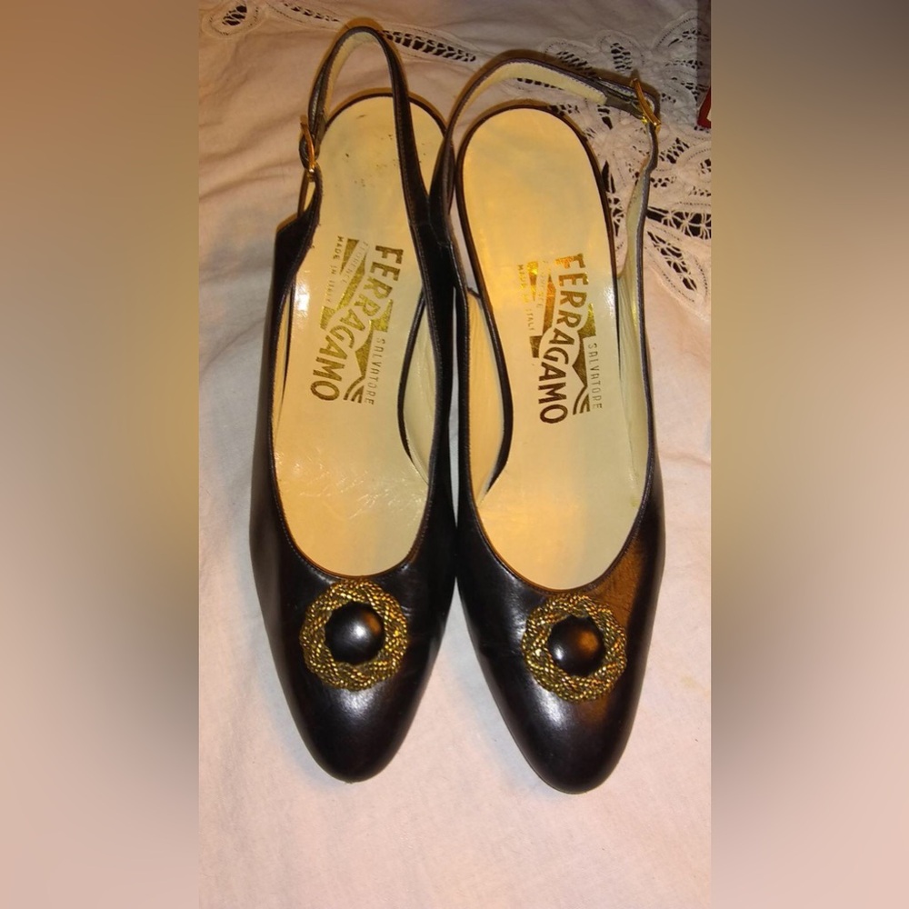 Salvatore Ferragamo, Black, Size 7 AA, Made in Italy, Leather, Vintage